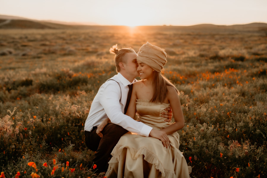 couples, whispers, young love, poppy fields, elopement