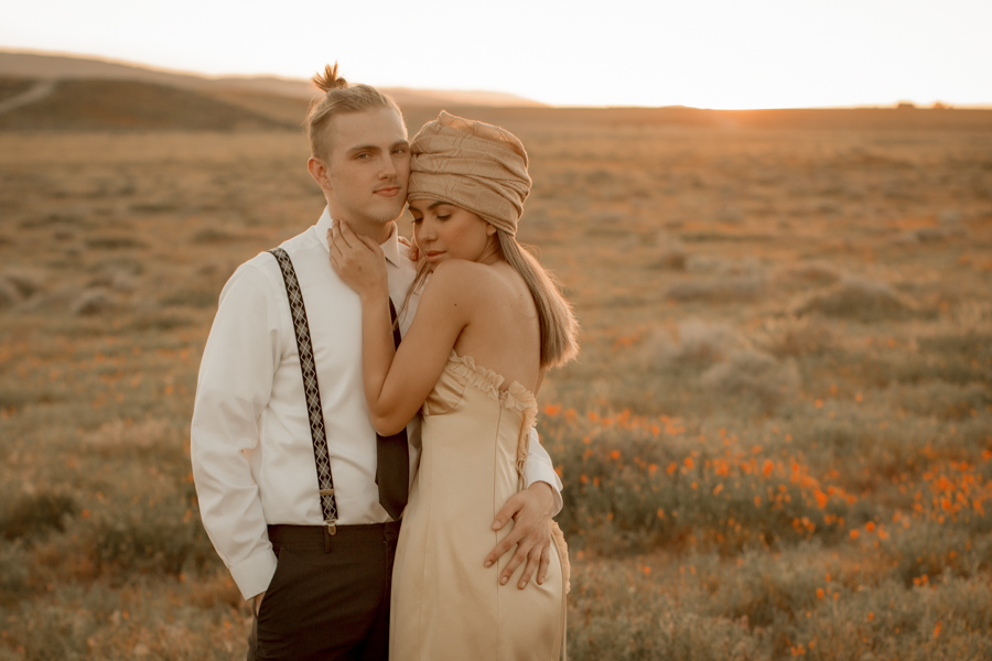 couples, golden hour, boy and girl, young love, golden hour, poppy fields